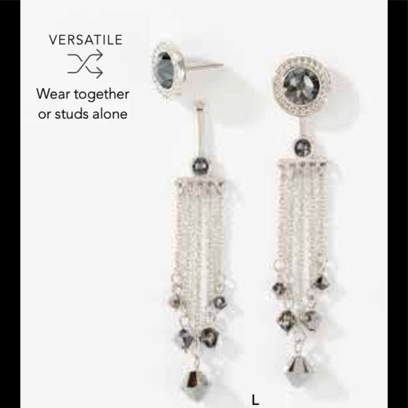 Touchstone Crystal by Swarovski double take silver night fringe earrings BNIB - Picture 1 of 5